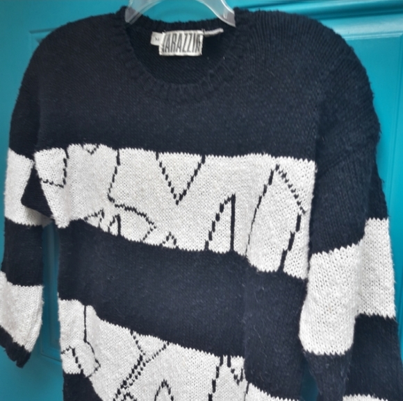 Vintage Chunky Knit Sweater Black and White Linen Cotton Sweater Sz ML - Picture 7 of 7